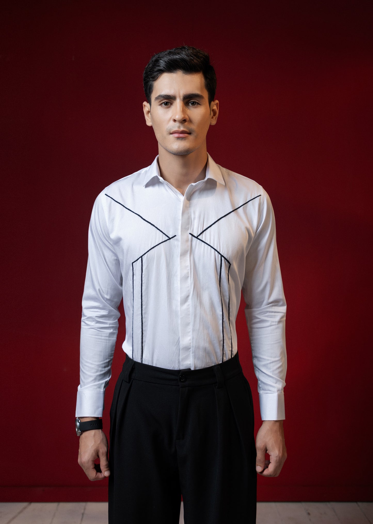 WHITE ABSTRACT PARTYWEAR SHIRT