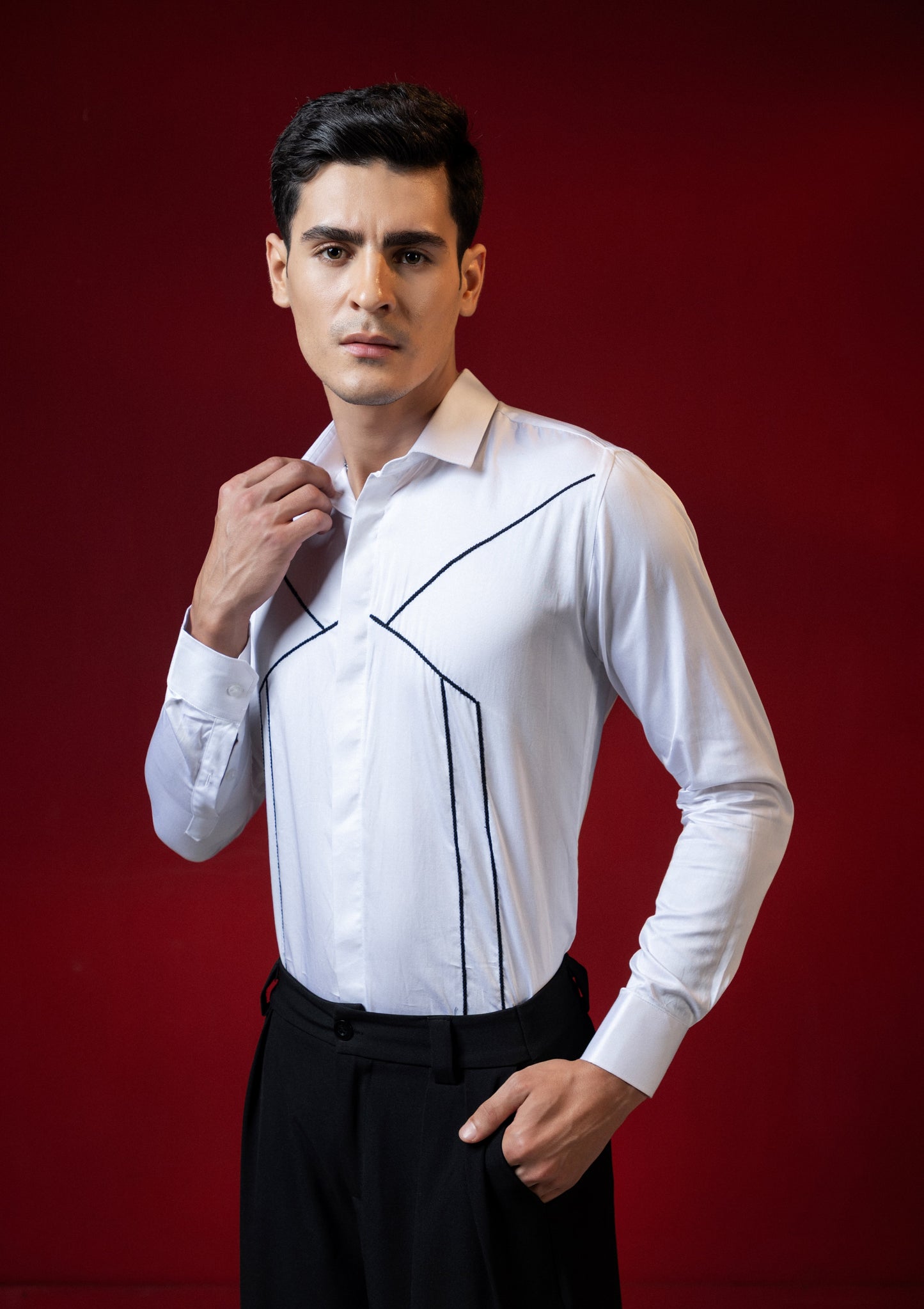 WHITE ABSTRACT PARTYWEAR SHIRT