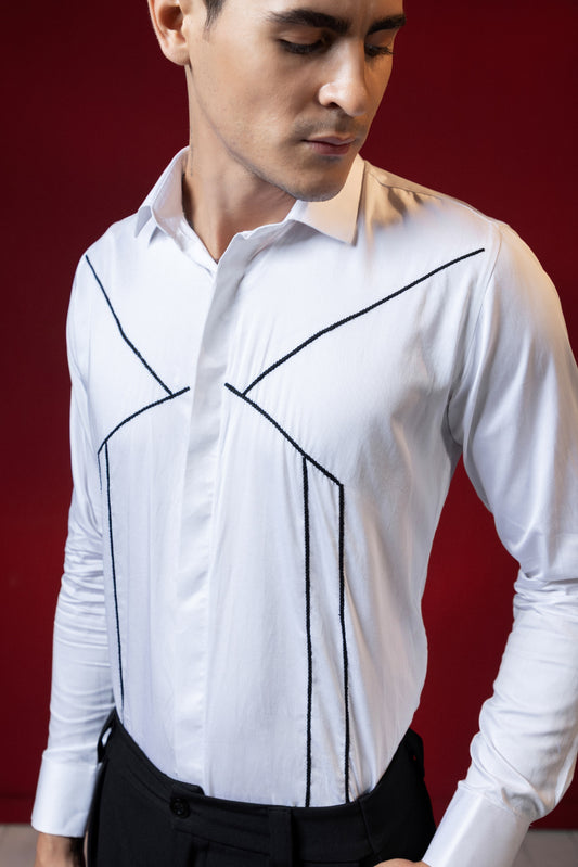 WHITE ABSTRACT PARTYWEAR SHIRT