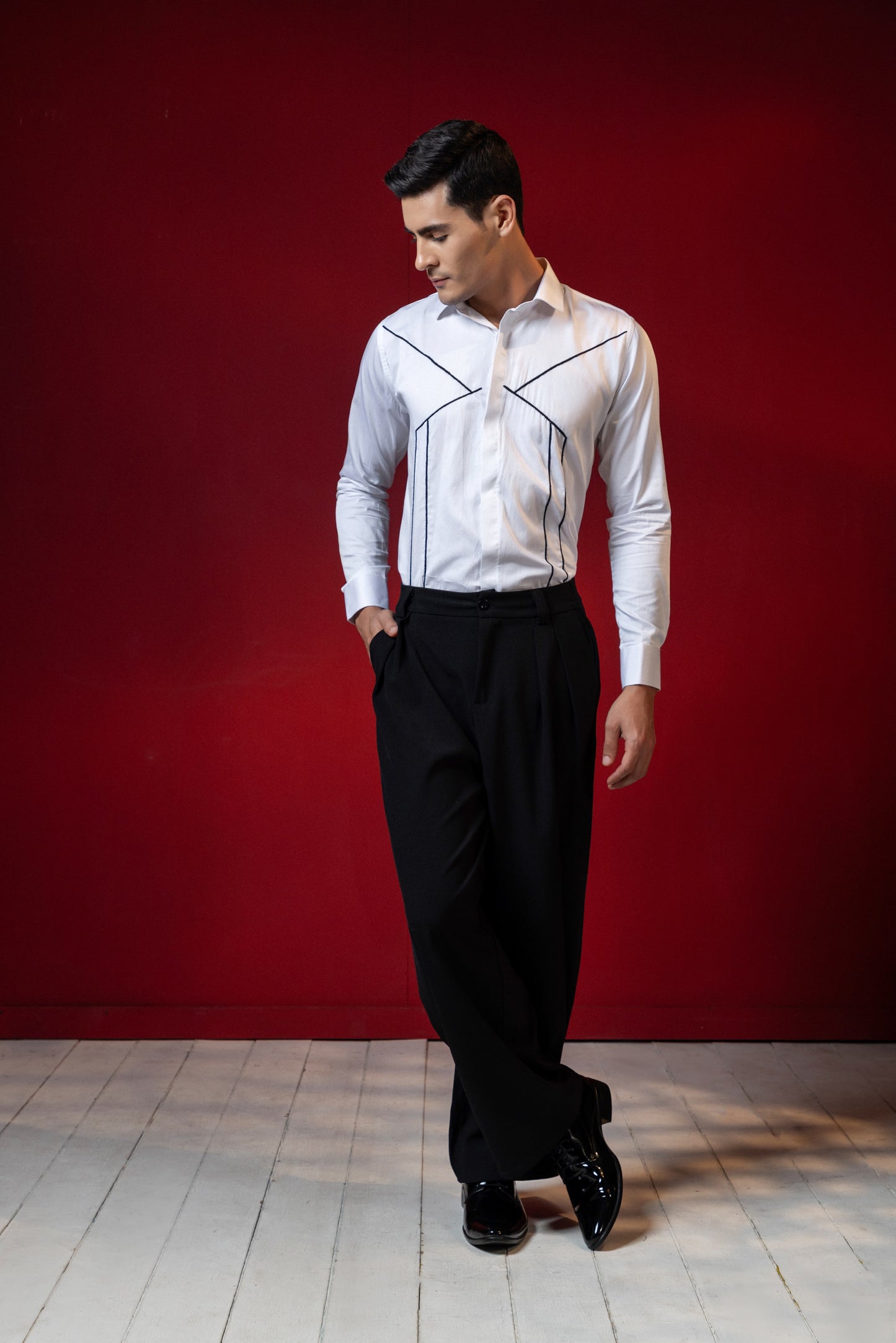 WHITE ABSTRACT PARTYWEAR SHIRT