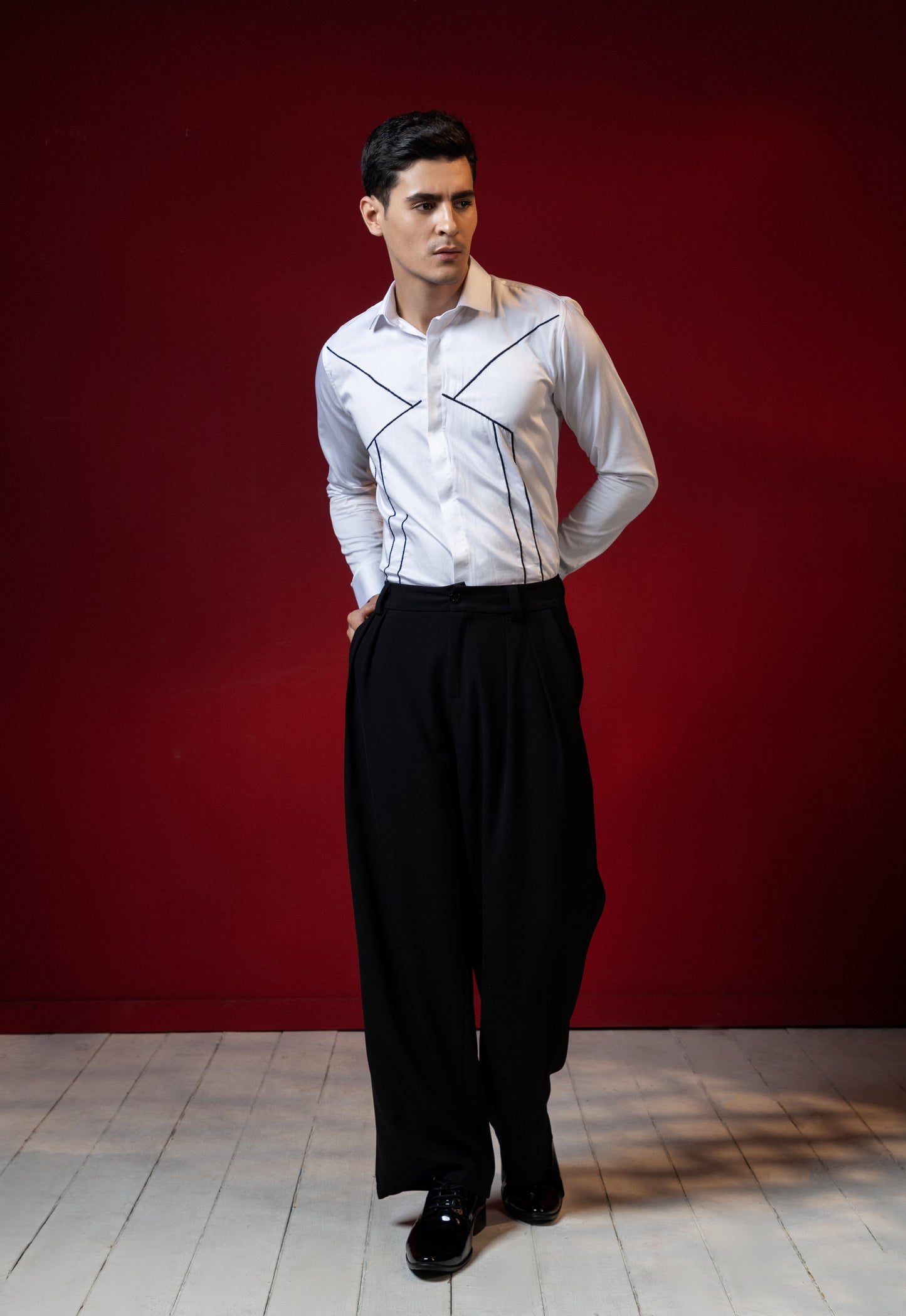 WHITE ABSTRACT PARTYWEAR SHIRT