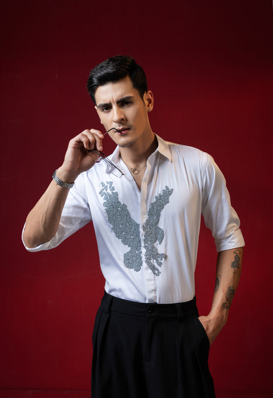 HAND MADE EMBROIDERY EAGLE DESIGNED SHIRT