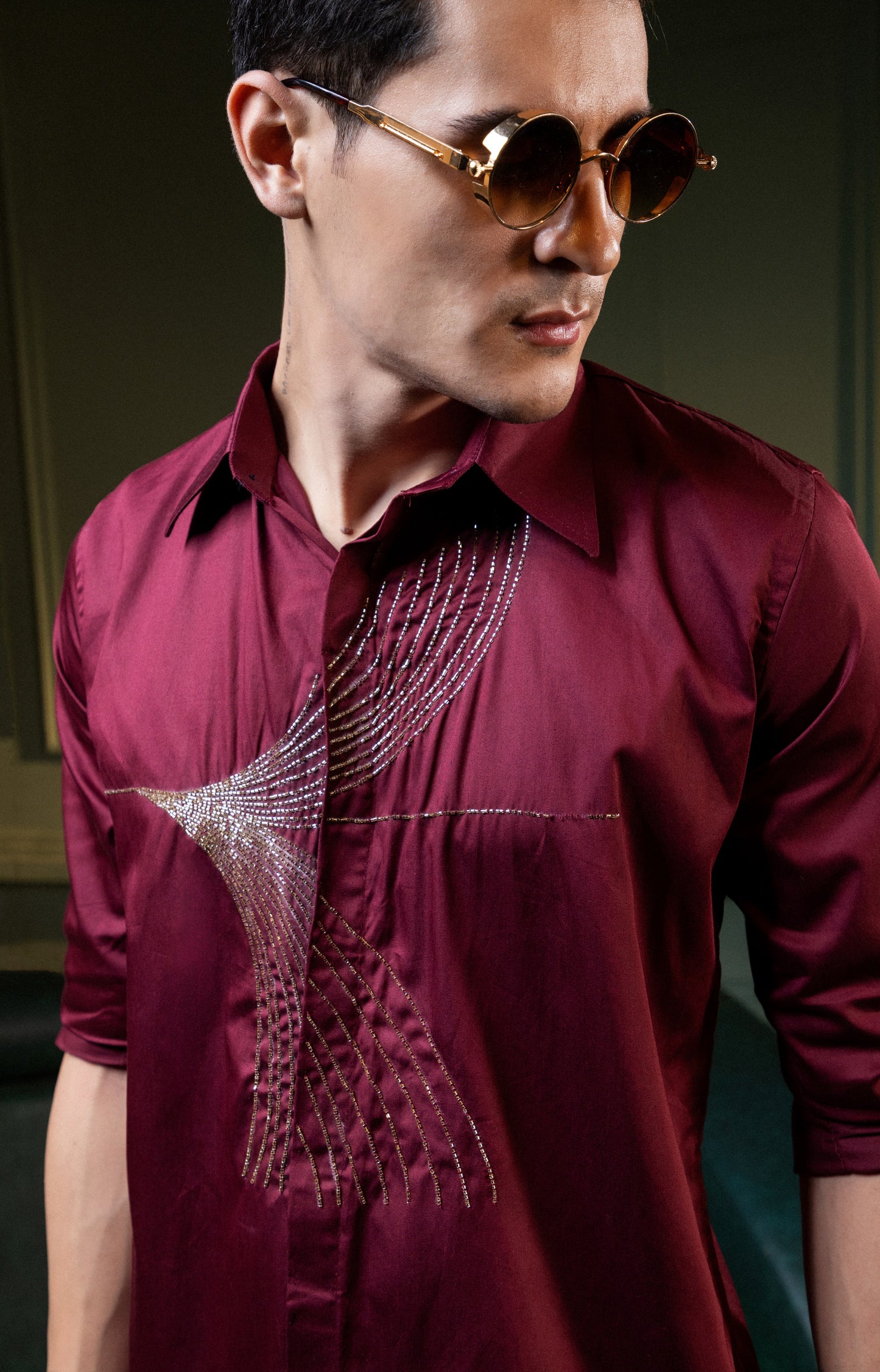 "HAND EMBROIDERY MODERN TEXTURED DESIGN IN MAROON"