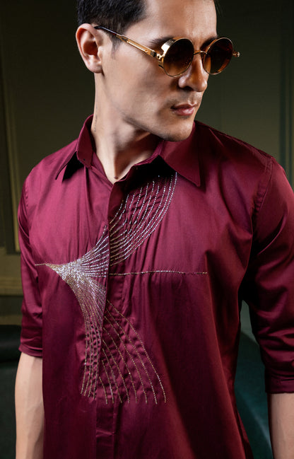 "HAND EMBROIDERY MODERN TEXTURED DESIGN IN MAROON"