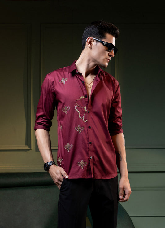 BEAUTIFUL FLOWER EMBROIDERY IN MAROON