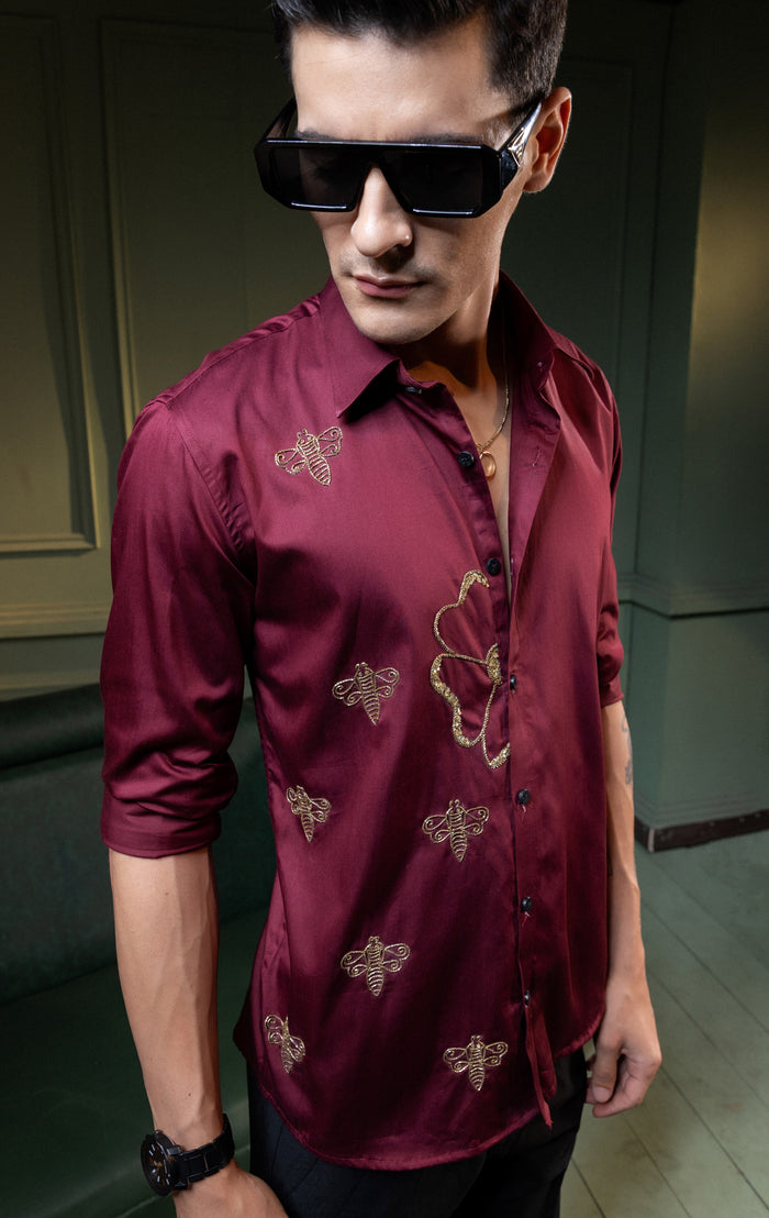 "BEAUTIFUL FLOWER EMBROIDERY IN MAROON"