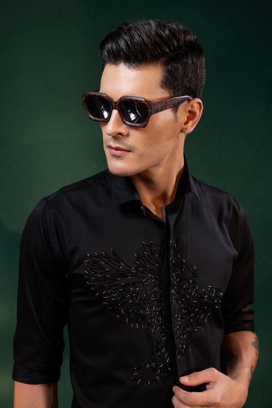 'BLACK EAGLE' PERFECTLY EMBROIDERED SHIRT FOR A PARTY