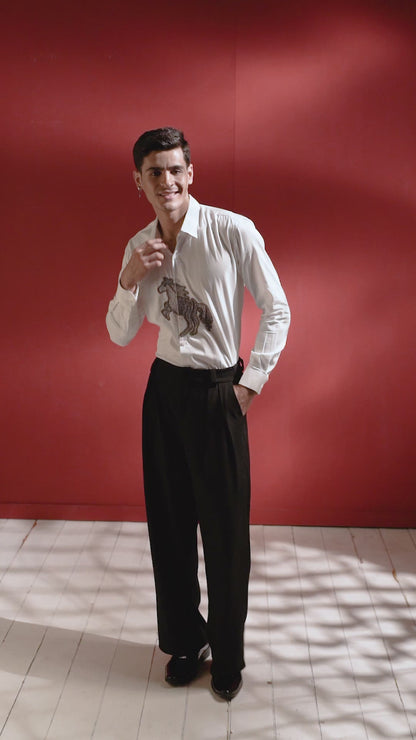 "HORSE" EMBROIDERED ON A WHITE SHIRT