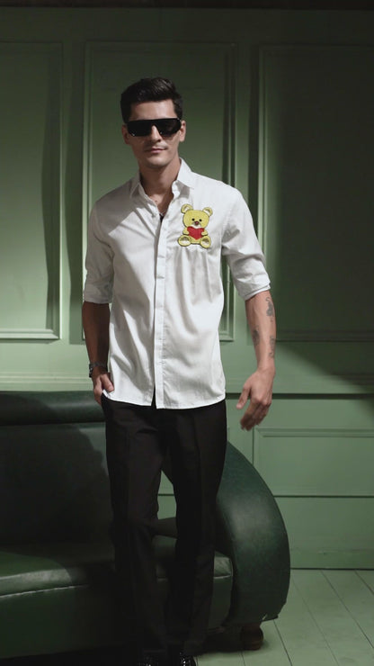 "TEDDY BEAR" EMBROIDERED ON A WHITE SHIRT
