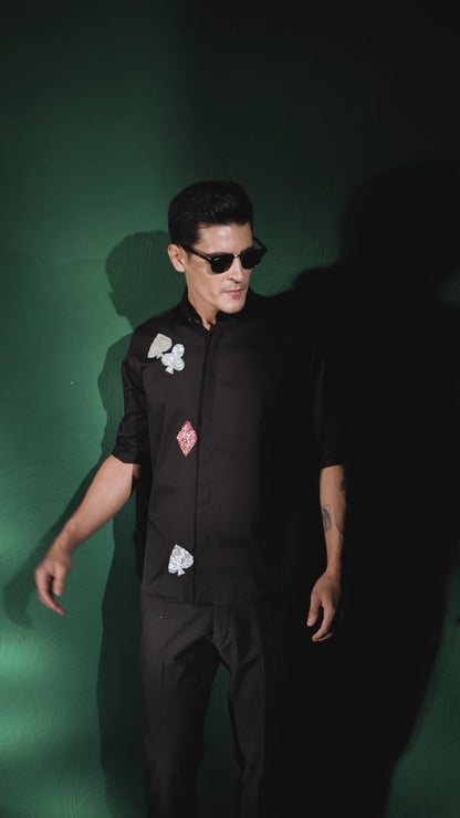 "CARD CLUBS" EMBROIDERED ON A SHIRT FOR POKER NIGHT